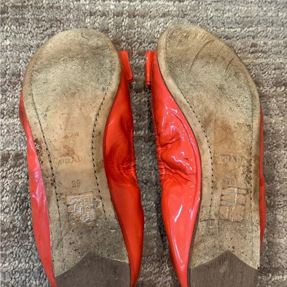 Prada Women's Patent Leather Orange Ballet Flats - Picture 3 of 8